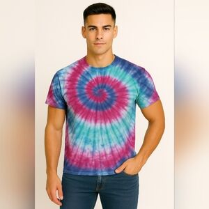 PINK VORTEX Men's Med. Tee Spiral Design Tie Dye Mermainlds Dream, Razzle Dazzle